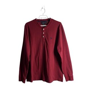 U.S. Polo Assn. Men's Red Long Sleeve Casual Henley Shirt